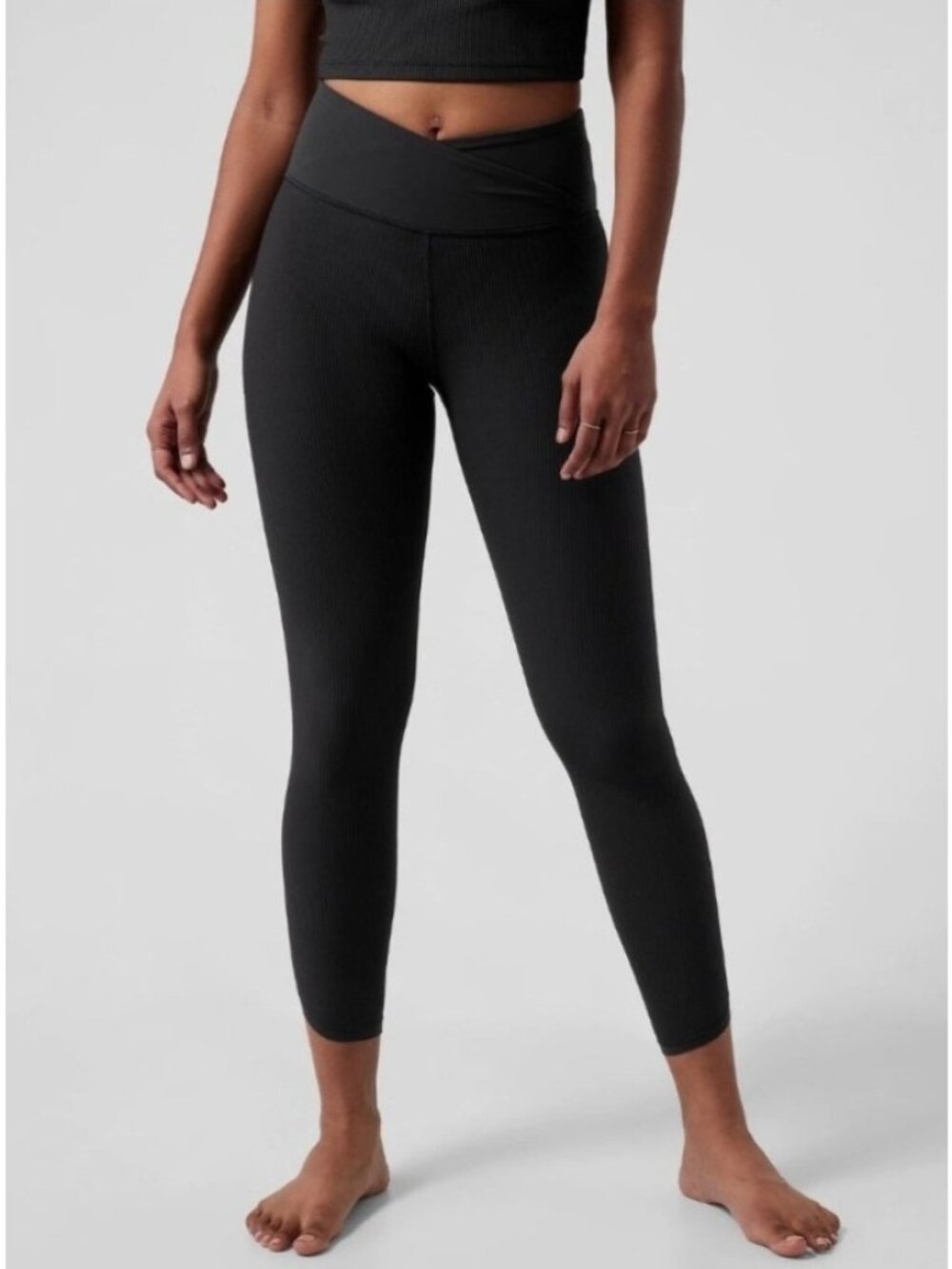 NEW Athleta Elation Crossover Ribbed 7/8 Leggings Black High-Rise Athletic